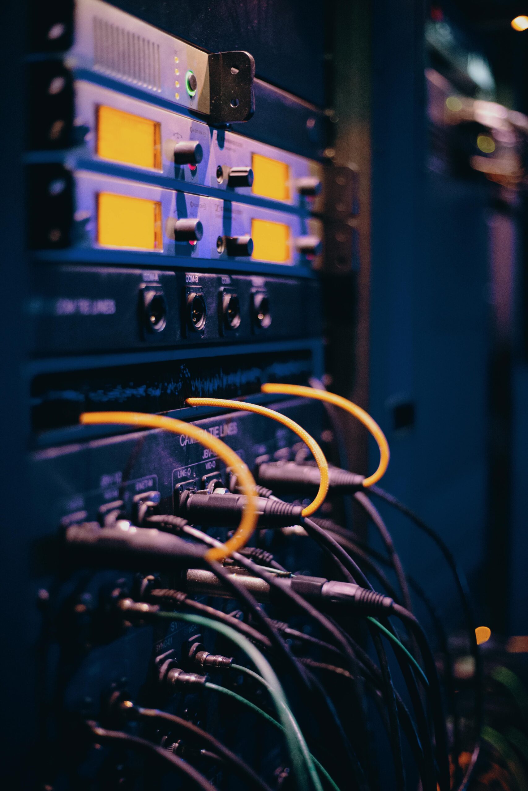 Ethernet cables plugged on a server rack